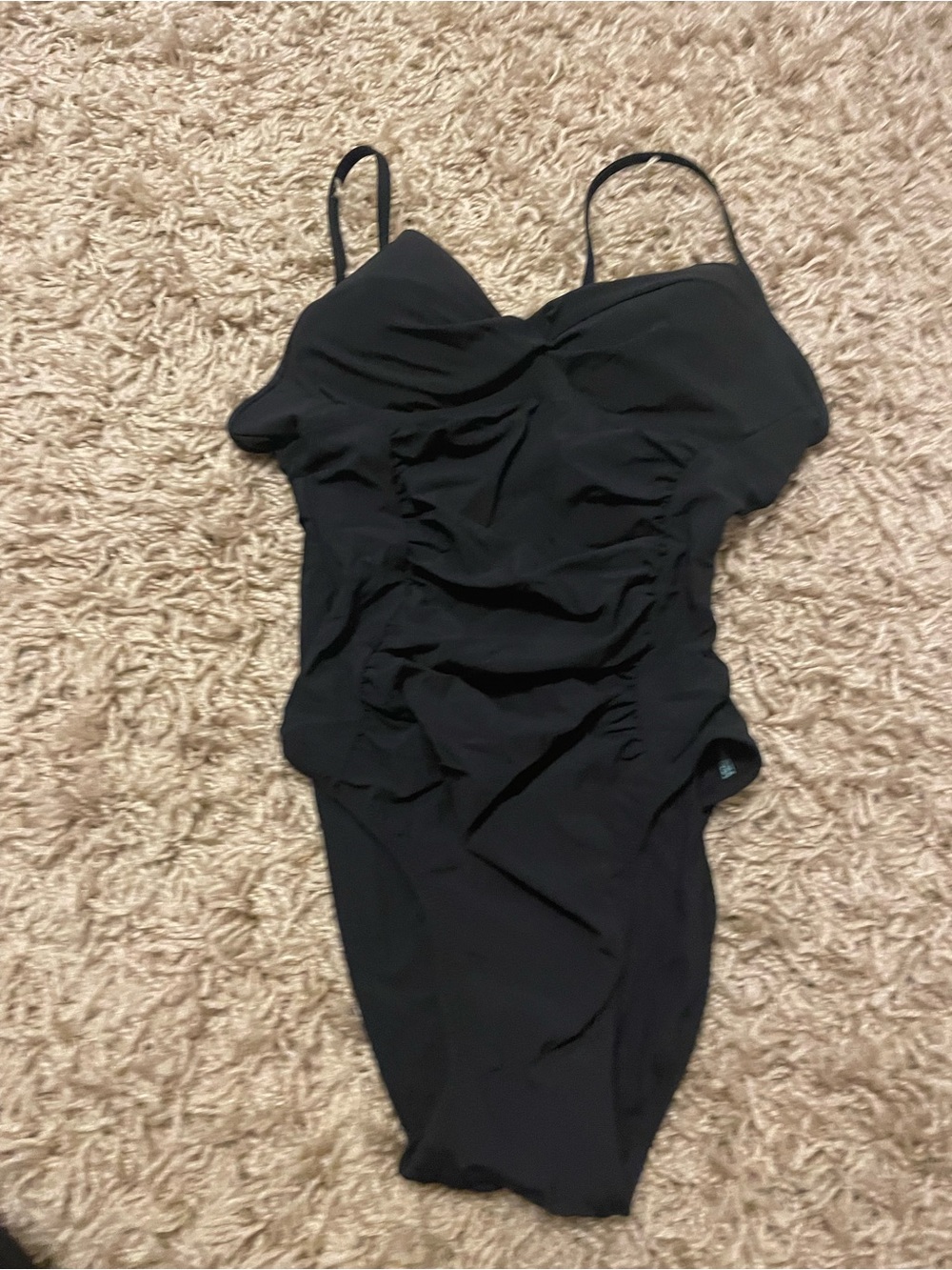 Black Ruched One-Piece Swimsuit Figure flattering